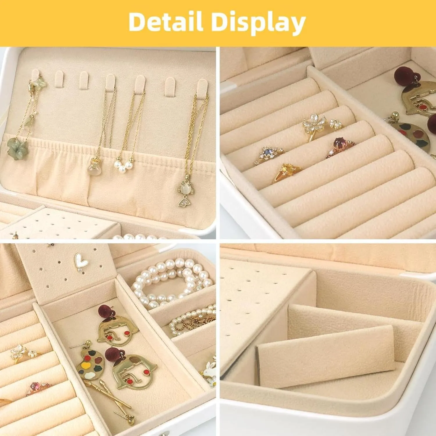 PU Leather Jewelry Box, Portable Organizer for Women Girls, Travel Case Display Storage Holder for Rings Earrings Necklaces - Seamless Pink Dots Pattern