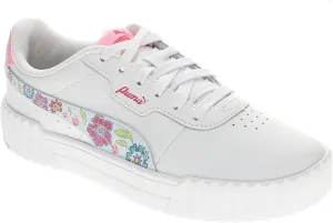 PUMA Carina 3.0 Flower Power Jr Girls' Youth Sneaker, 6 M US Big Kid, White-Blue