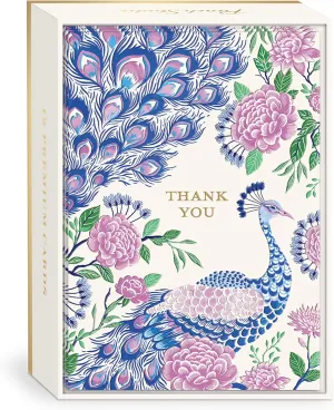 Punch Studio Boxed Notecards Elegant Blank 12-Count Thank You Cards with Embossed Detail, 3.5" x 5", Peacock