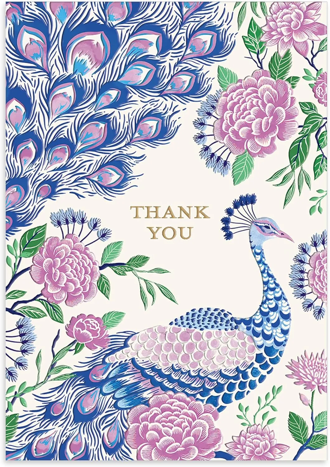 Punch Studio Boxed Notecards Elegant Blank 12-Count Thank You Cards with Embossed Detail, 3.5" x 5", Peacock