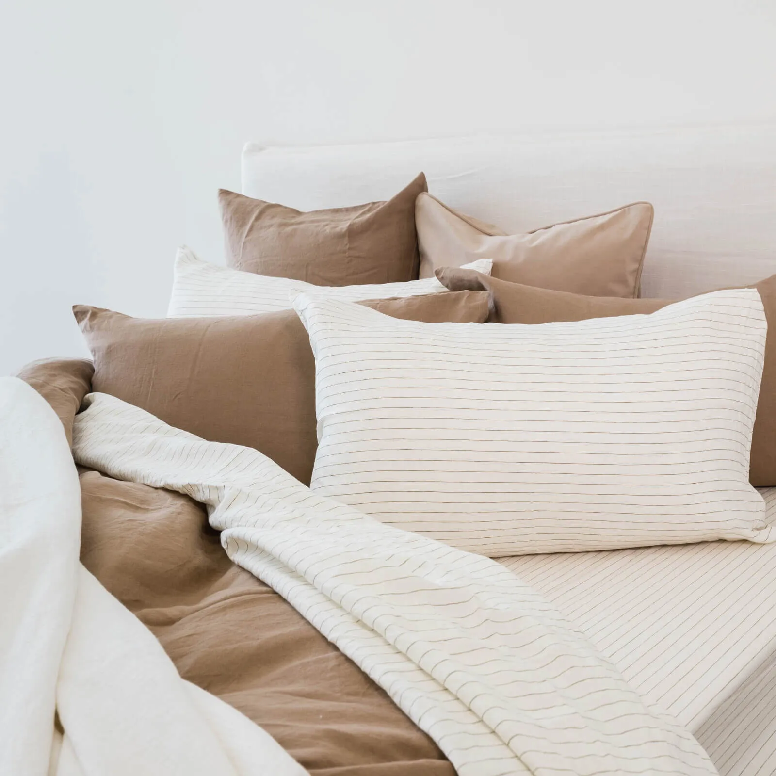 Pure Linen Luxury Bed Sheet - Olive Pinstripe (Available in 2 Sizes)