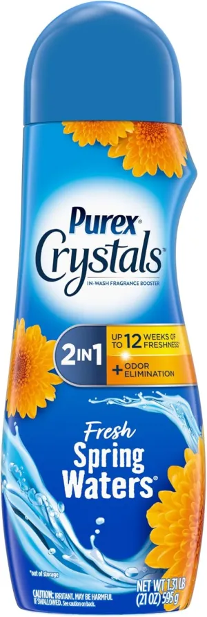 Purex Crystals In-Wash Fragrance and Scent Booster, Fresh Spring Waters, 21 Ounce (Pack of 4)