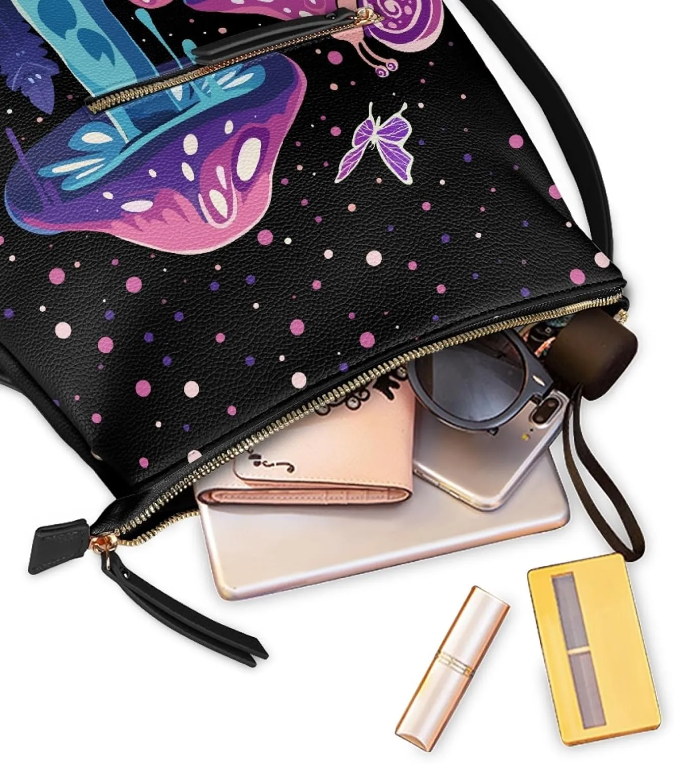 Purple Mushroom Backpack Purse for Women Leather Handbag Ladies Fashion Snails Shoulder Bag Butterfly Travel Backpack