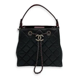 Quilted CC Bucket Small Black Bucket Bag in Caviar Leather, Ruthenium hardware