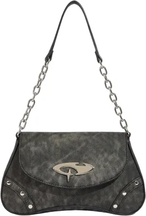 QWINEE Women's Y2K Studded Denim Shoulder Bag Flap Chain Strap Small Underarm Purse Street Handbags