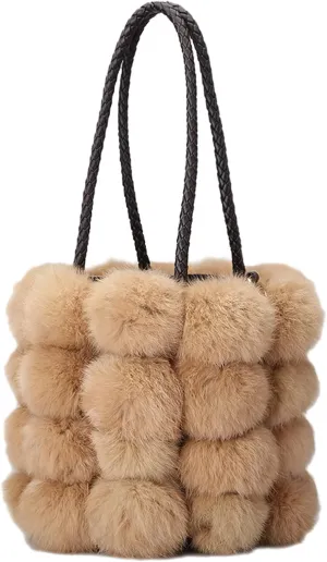 QZUnique Plush Bucket Handbag Faux Fur Drawstring Fluffy Crossbody Bag Handle Shoulder Tote Bag