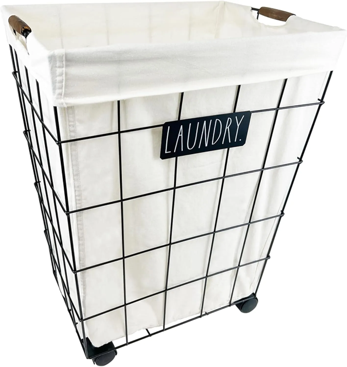 Rae Dunn Heavy Duty Laundry Hamper on Wheels - Lined Basket with Removable Cloth Liner - By Designstyles