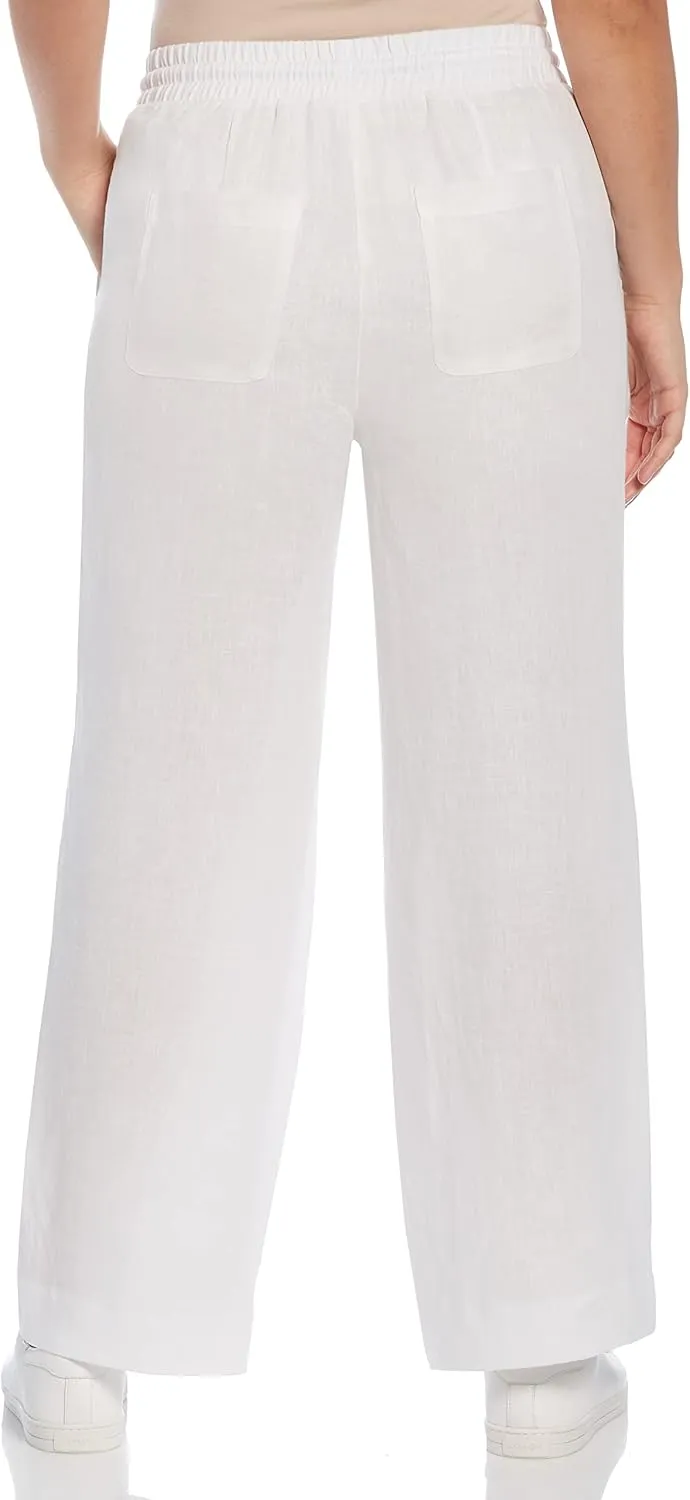 Rafaella Women's Wide Leg Drawstring Linen Pants