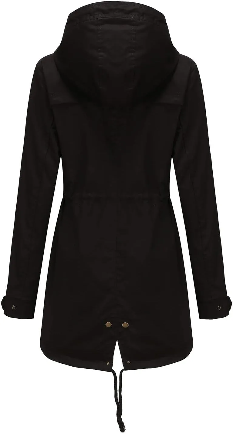 Rain Jackets for Women Waterproof Long Lightweight Trench Coats Outdoor Hooded Casual Drawtring Waist Rain Coats Fall