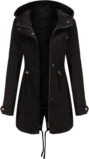 Rain Jackets for Women Waterproof Long Lightweight Trench Coats Outdoor Hooded Casual Drawtring Waist Rain Coats Fall