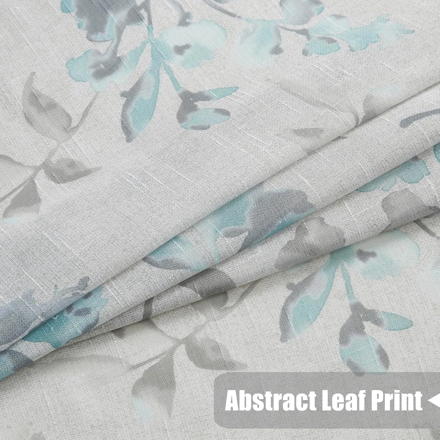 Randall Leaf Print Sheer Window Curtains 84 Inches Long Botanical Floral Pattern Slub Linen Texture Drapes for Living Room/Bedroom/Farmhouse Voile Grommet Window Treatment, 52" W, 2 Panels, Aqua/Gray