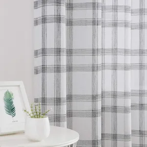 Randall Linen Curtain Panel Pairs for Living Room 63 Inch Length Geometric Check Backtab Rod Pocket Semi Sheer Window Treatment Heavy Rustic Farmhouse Style Drapes for Bedroom, 54"x63"x2, Black/White