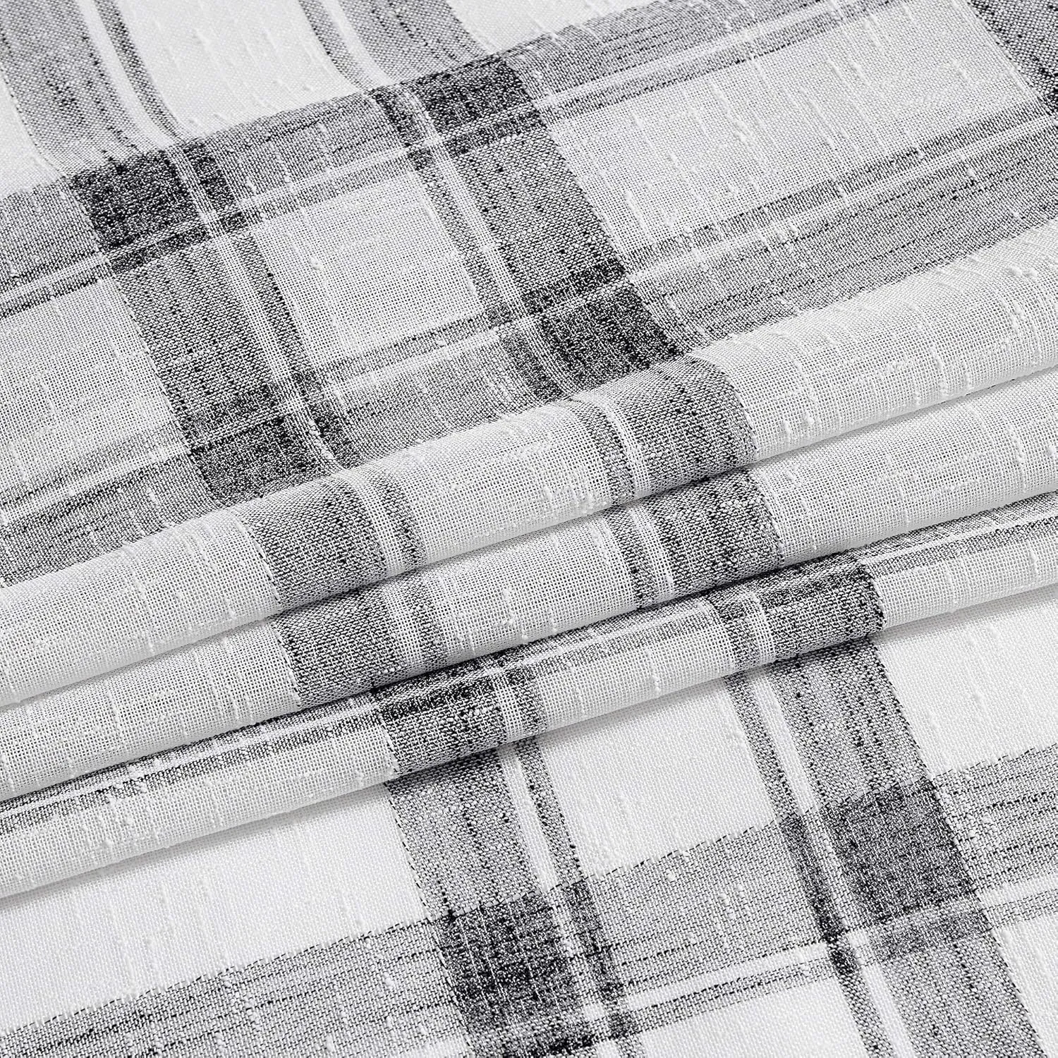 Randall Linen Curtain Panel Pairs for Living Room 63 Inch Length Geometric Check Backtab Rod Pocket Semi Sheer Window Treatment Heavy Rustic Farmhouse Style Drapes for Bedroom, 54"x63"x2, Black/White