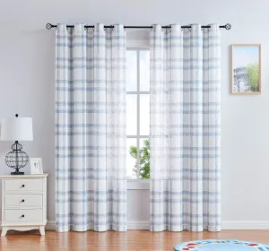 Randall Linen Window Curtain Panel Pairs for Living Room 84" Long Geometric Check Grommets Top Semi Sheer Window Treatment Heavy Rustic Farmhouse Style Drapes for Bedroom 54"x84"x2, Blue White