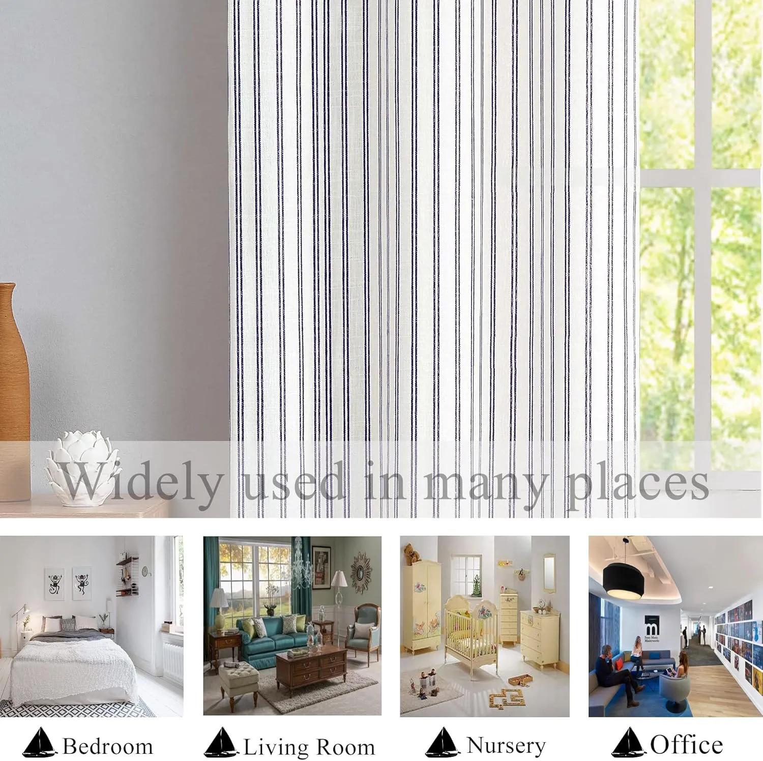 Randall Stripe Farmhouse Window Curtain Panels Linen Rustic Yarn Dyed Heavy Semi Sheer Drapes for Living Room Window Treatment Sets, 40"x63"x2, Navy/Dark Blue