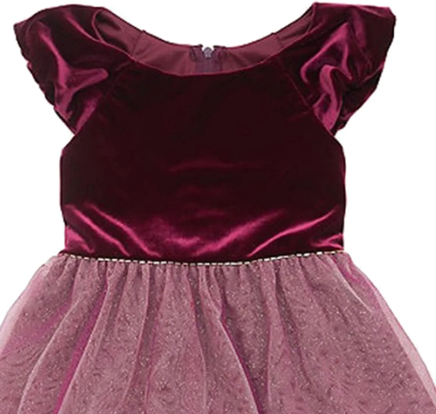 Rare Editions Little Girl Velvet and Sparkle Tulle Dress, Burgundy