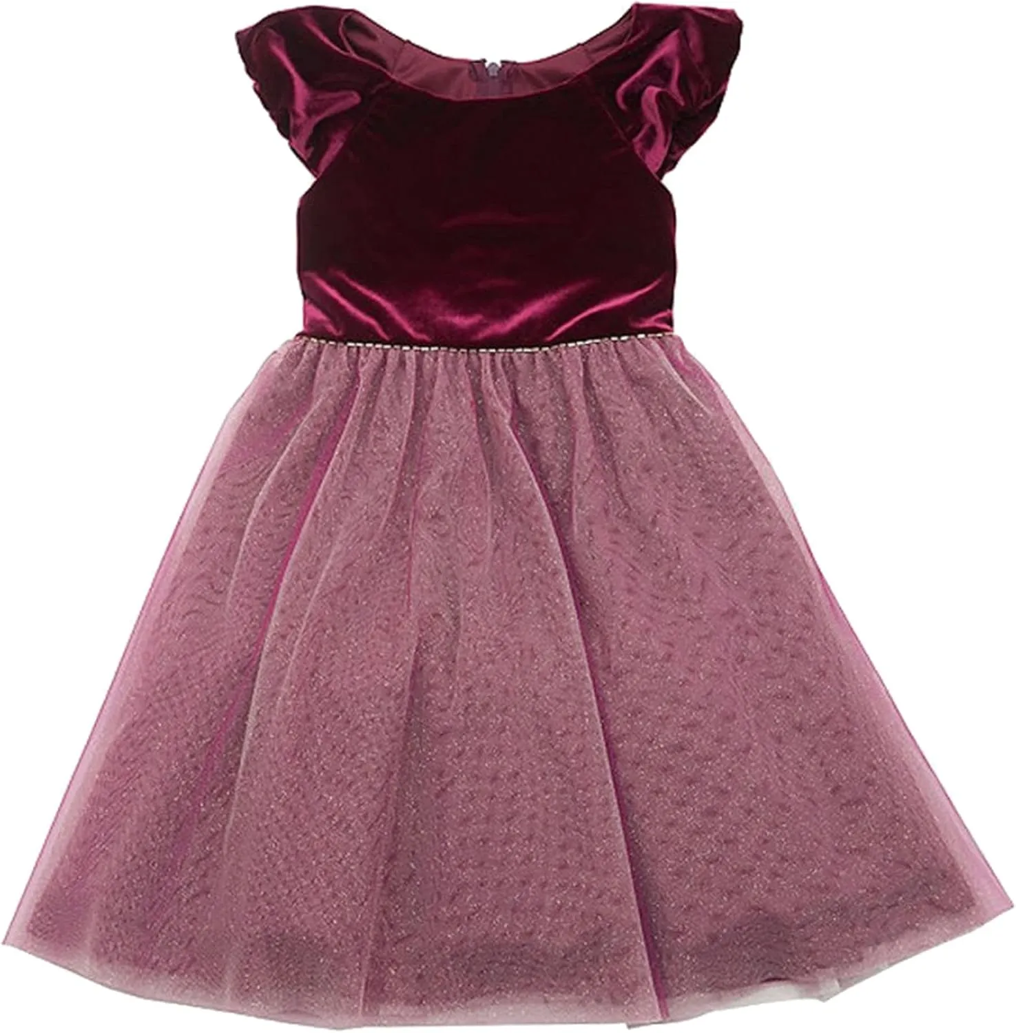 Rare Editions Little Girl Velvet and Sparkle Tulle Dress, Burgundy