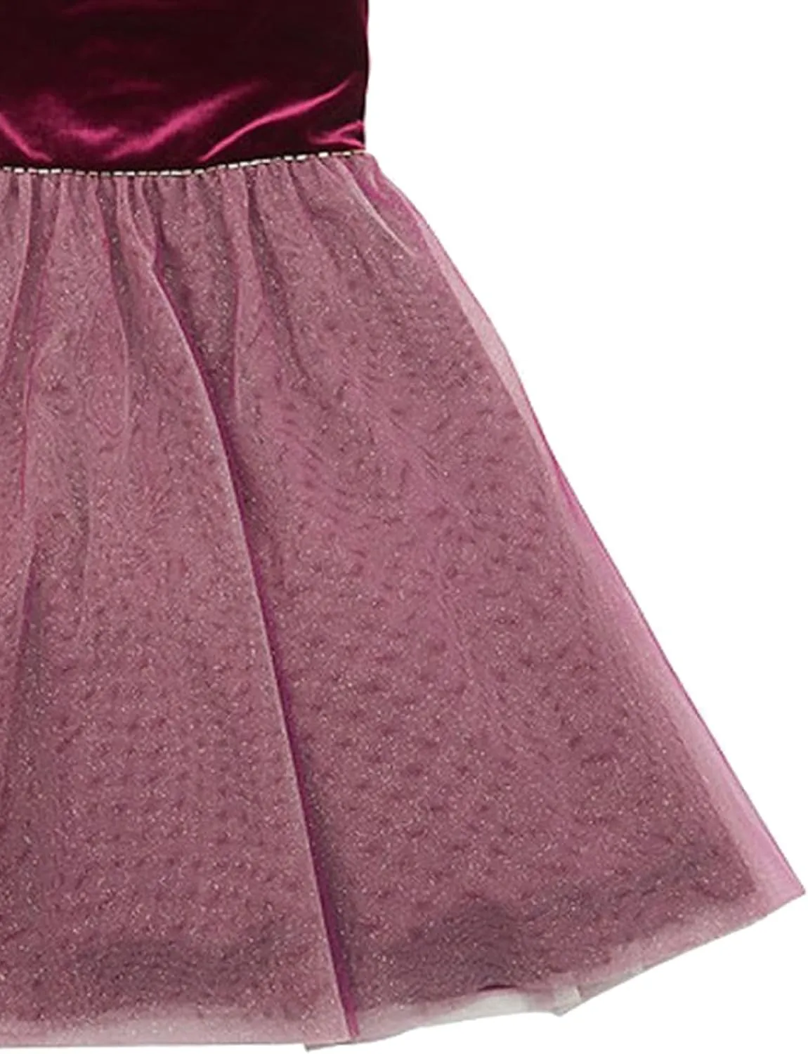Rare Editions Little Girl Velvet and Sparkle Tulle Dress, Burgundy