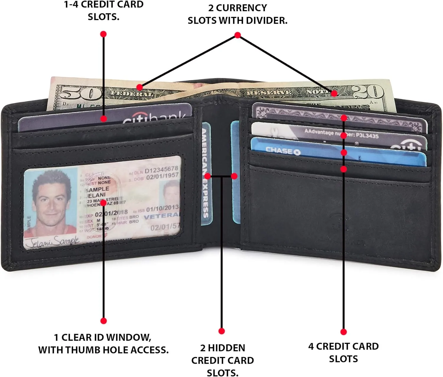 Real Leather Mens Bifold Wallet RFID Blocking Slim Minimalist Front Pocket - Thin & Stylish with ID Window in Gift Box (Crazy Horse, Black)