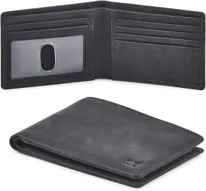 Real Leather Mens Bifold Wallet RFID Blocking Slim Minimalist Front Pocket - Thin & Stylish with ID Window in Gift Box (Crazy Horse, Black)
