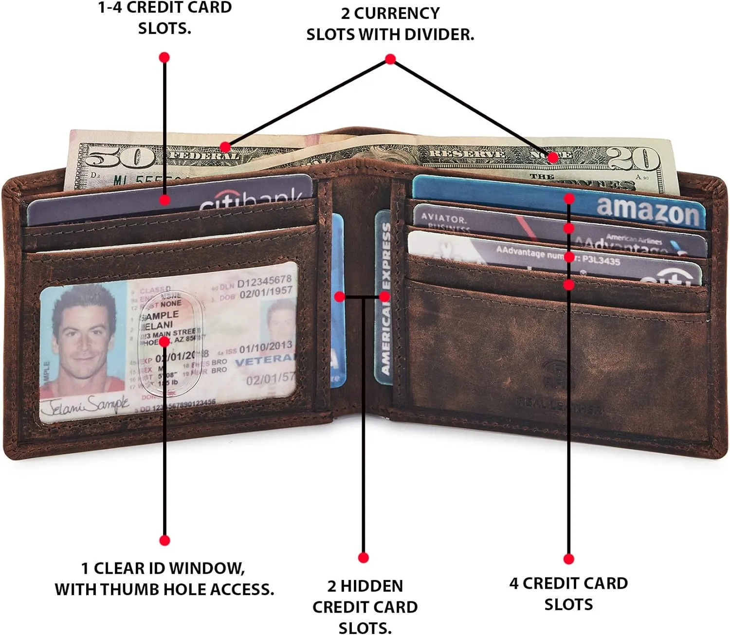 Real Leather Mens Bifold Wallet RFID Blocking Slim Minimalist Front Pocket - Thin & Stylish with ID Window in Gift Box (Crazy Horse, Cognac)