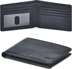 Real Leather Mens Bifold Wallet RFID Blocking Slim Minimalist Front Pocket - Thin & Stylish with ID Window in Gift Box (Nappa, Black)