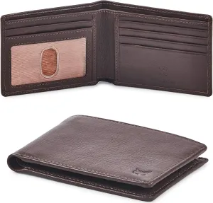 Real Leather Mens Bifold Wallet RFID Blocking Slim Minimalist Front Pocket - Thin & Stylish with ID Window in Gift Box (Nappa, Chocolate)