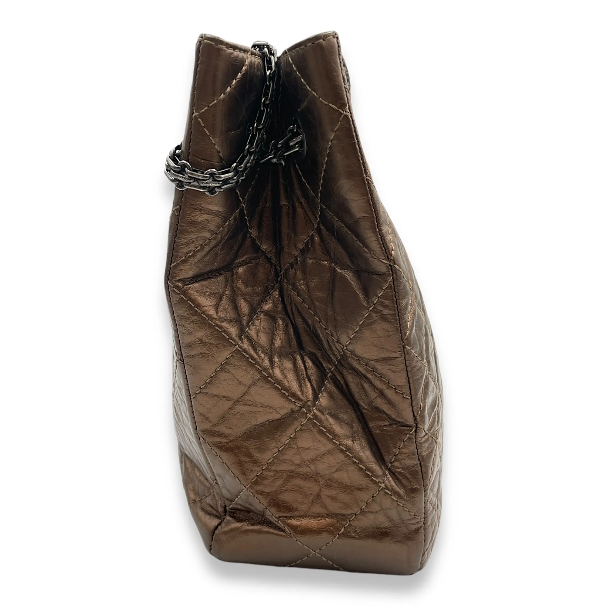 Reissue Shopping Tote 36x25x9cm Brown Shoulder Bag in Distressed Leather, Ruthenium-finish Brass hardware