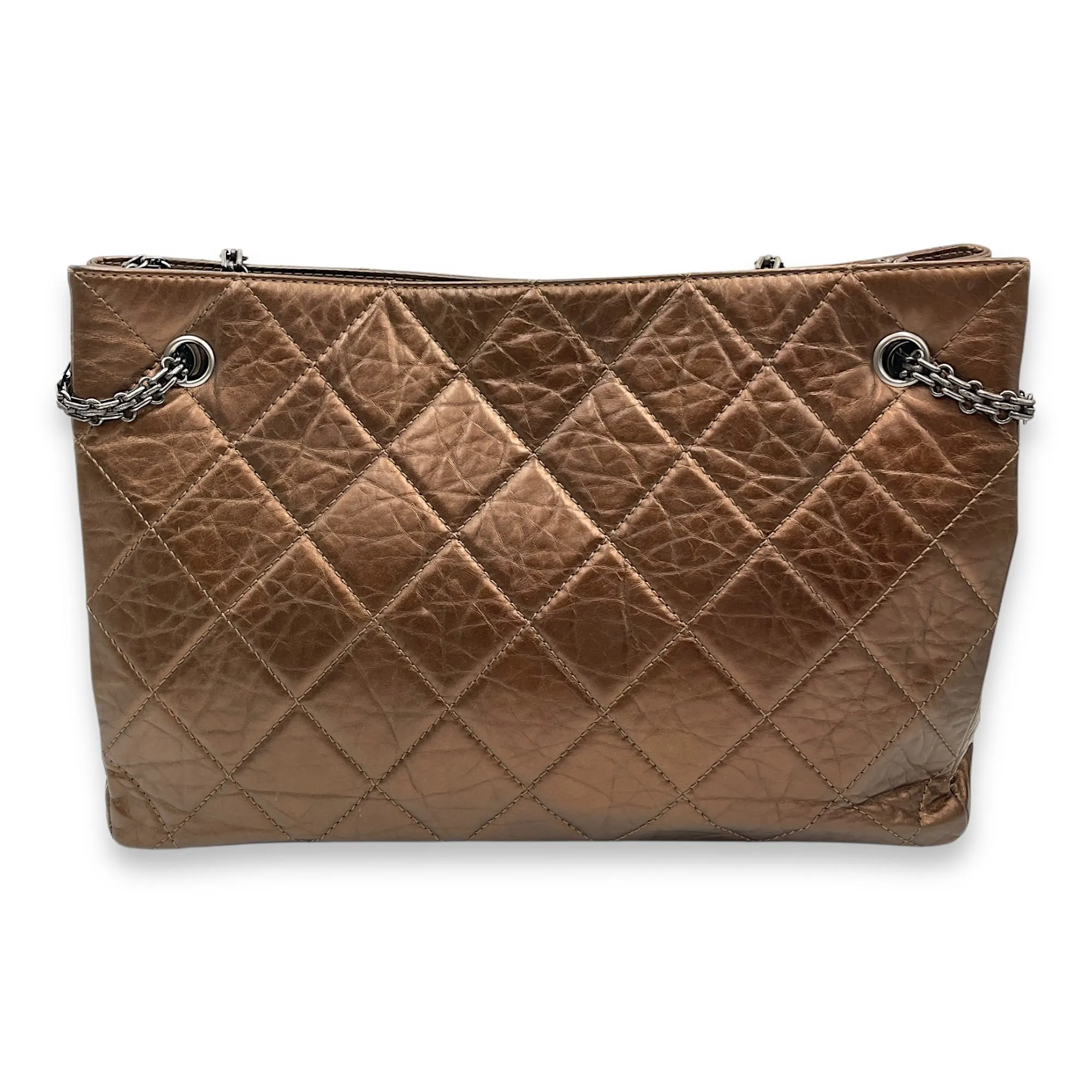 Reissue Shopping Tote 36x25x9cm Brown Shoulder Bag in Distressed Leather, Ruthenium-finish Brass hardware