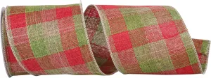 Reliant Ribbon 93773W-985-10F Linen Natural Lodge Check Stitch Wired Edge Ribbon, 4 Inch X 10 Yards, Red/Green