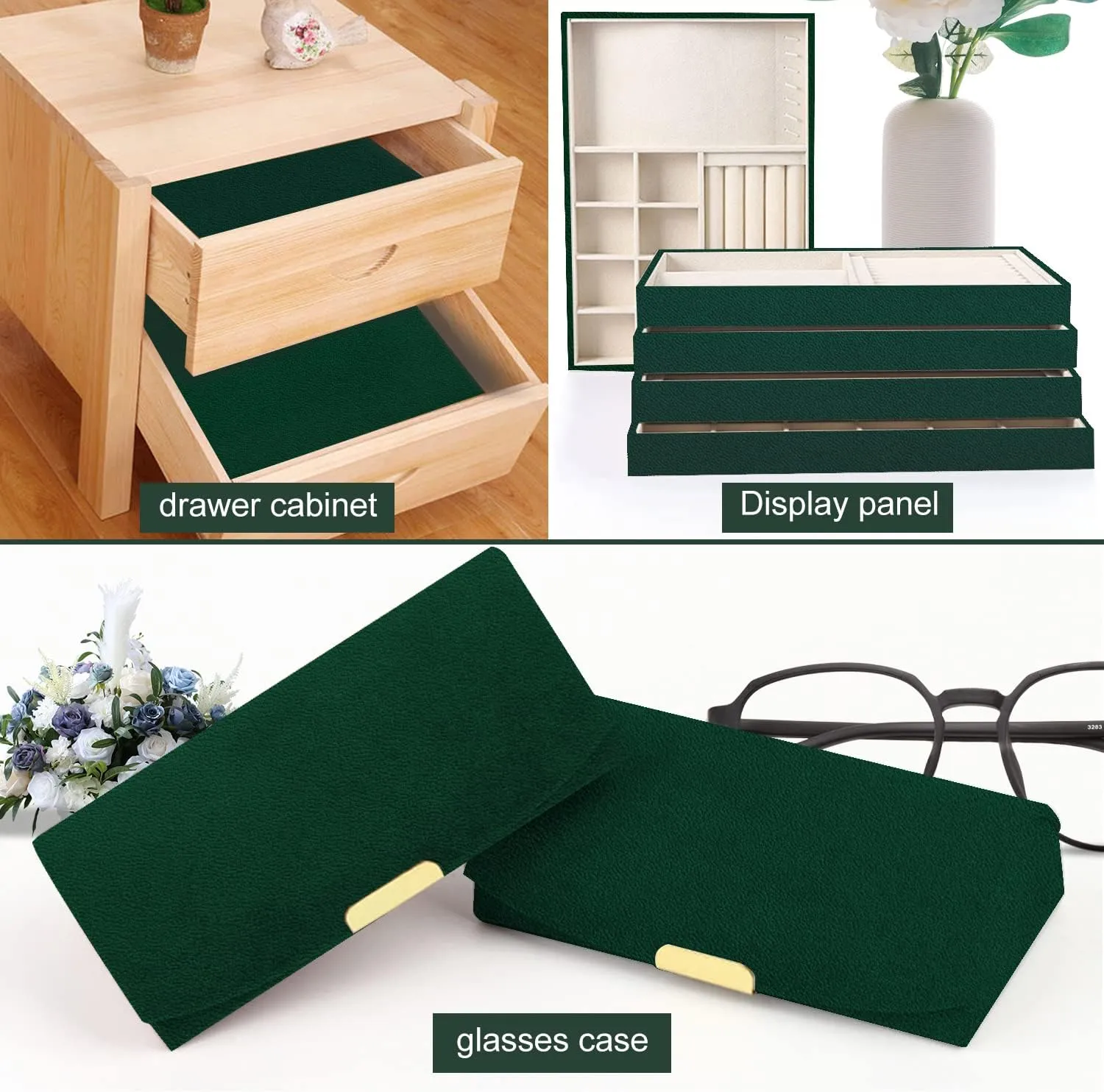 Removable Velvet Fabric Self Adhesive Felt Fabric Liner Green Velvet Drawer Liner for Jewelry Drawer Craft Felt Fabric Sheet Art & Craft Making 14.2" x 98"