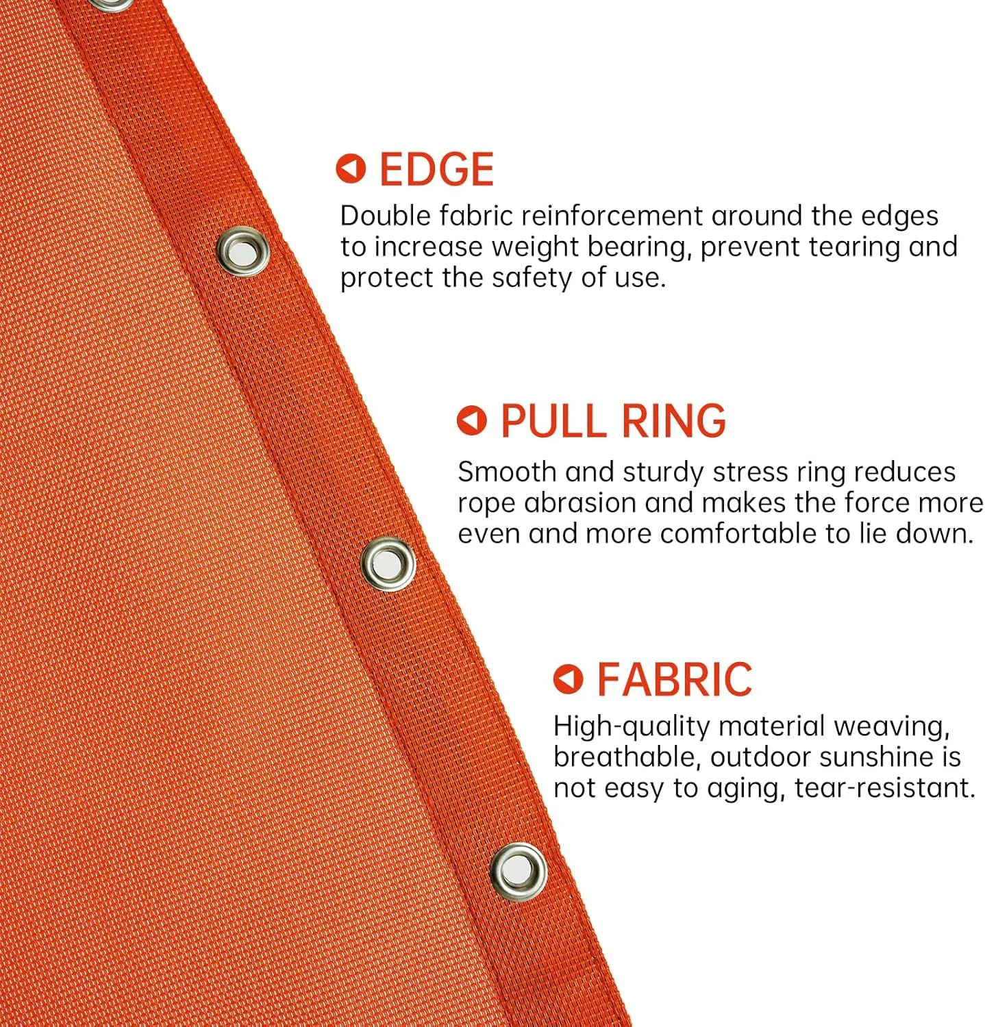 Replacement Reinforced Mesh and Durable Rope Set for Hanging Lounge Chair Chaise Lounger, Comes with a Hanging Storage Bag (Mesh and Rope ONLY, Orange)