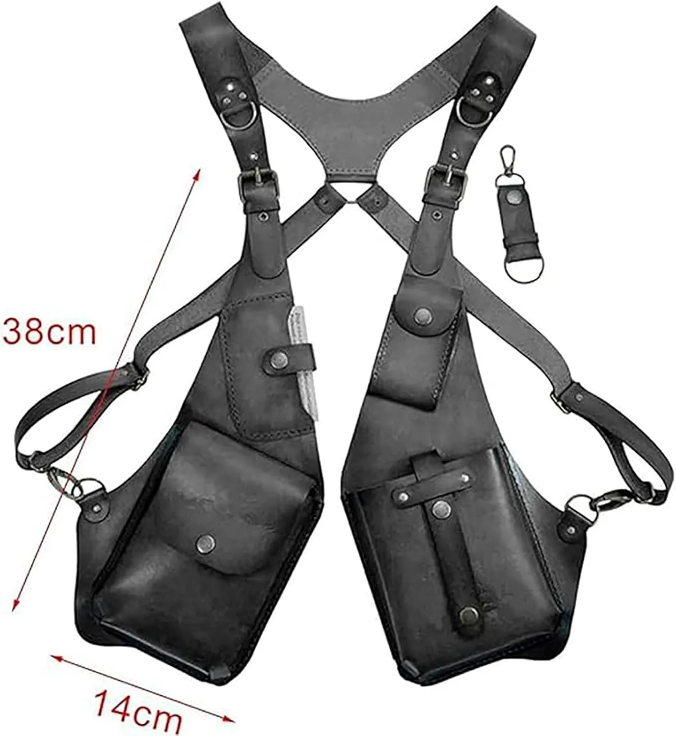 Retro Anti-Theft Harness Bag, Punk Style Anti-Theft Harness Wallet, Vintage Medieval Harness Wallet, Adjustable PU Leather Strap Wallet (Black)