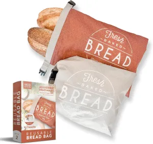 Reusable Bread Bags for Homemade Breads – 2-Pack XL Sourdough Bread Bags | Keeps Sourdough Fresh for a Week | Freezer Safe Reusable Container Storage for Sour Dough and Artisan Loaves