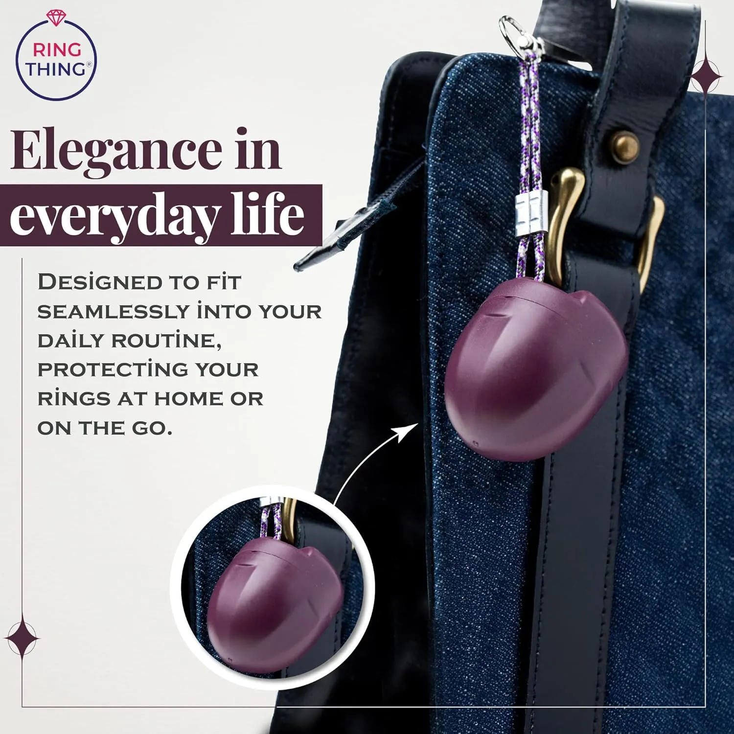 Ring Holder Keychain, Jewelry Organizer and Storage, Portable Waterproof Ring Holder, Pill Box Keychain Container, Gym Accessory, and Travel Ring Case (Deep Plum)
