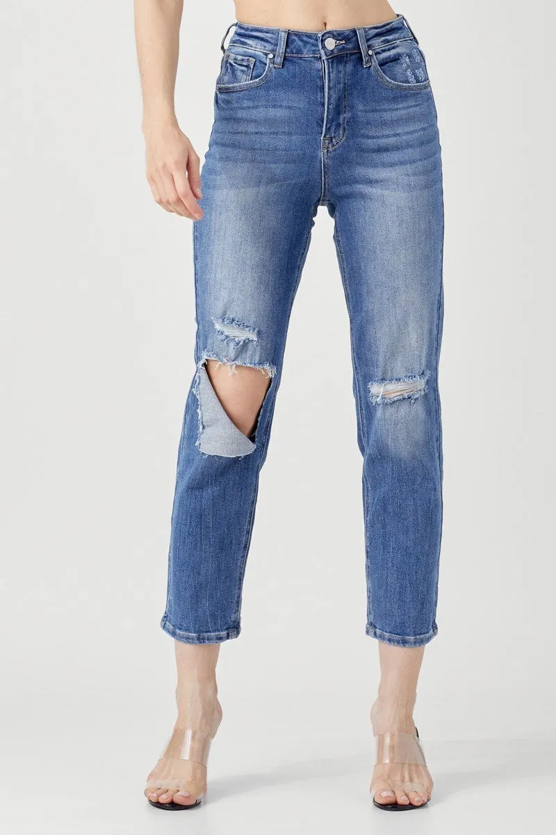 Risen High Rise Crop Distressed Jeans