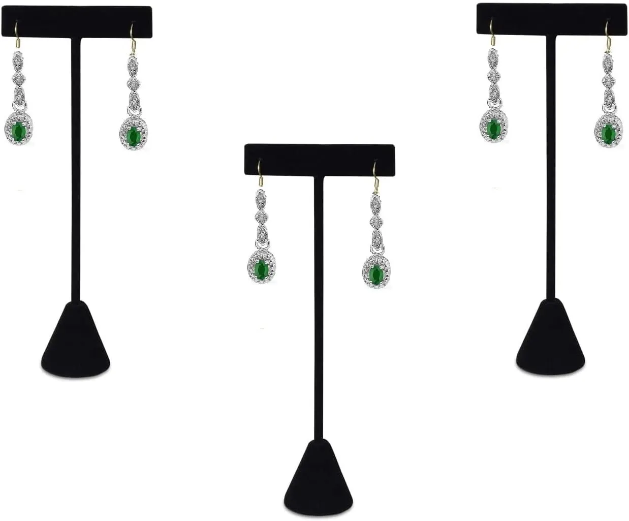 RJ Displays 3 Black Velvet Earring T Stand Showcase Display 6.75" H. for retail display Trade show in showcase