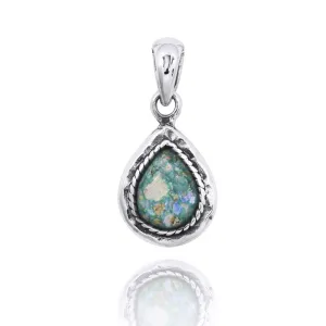 Roman Glass Oxidized Silver Pendant - Ancient Roman Glass Silver Jewelry - Israeli Jewelry - Historical archiological Piece