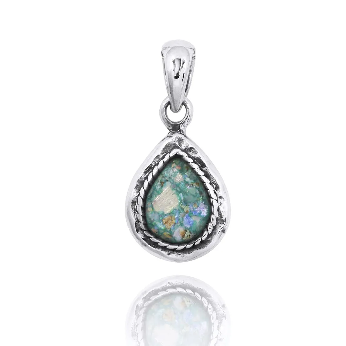Roman Glass Oxidized Silver Pendant - Ancient Roman Glass Silver Jewelry - Israeli Jewelry - Historical archiological Piece