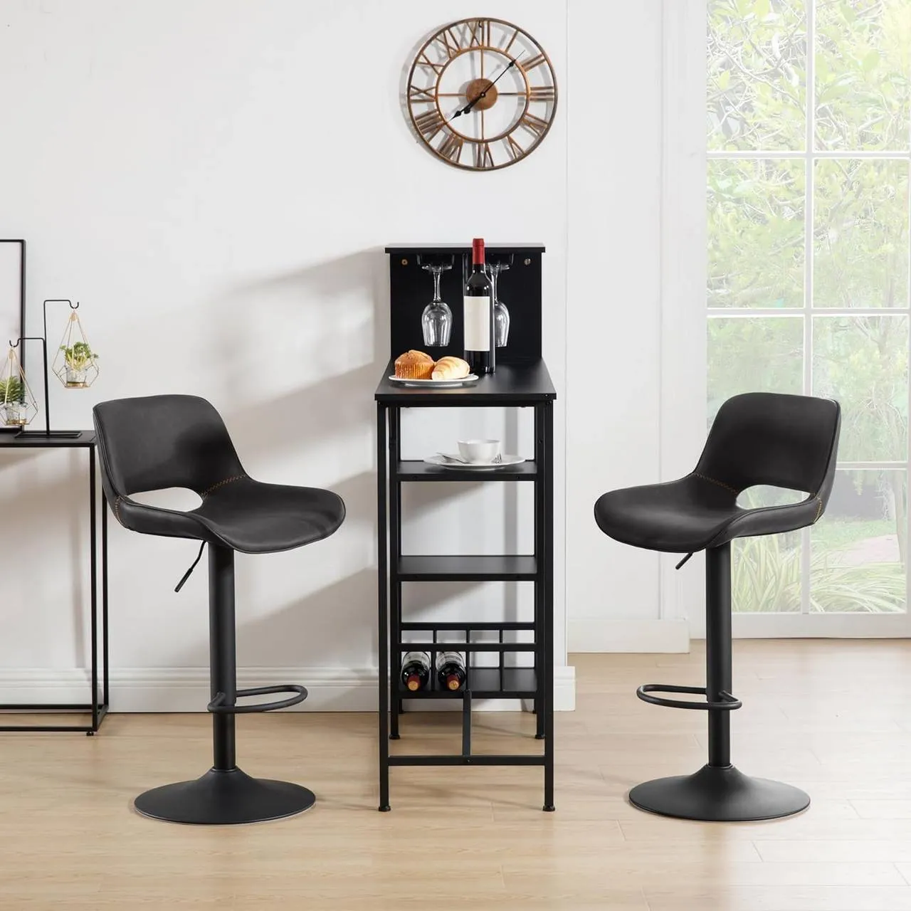 Rootz Faux Leather Bar Stool - Vintage Bar Chair - Waterproof & Ergonomic - Adjustable Height - 48cm x (85-105.5cm) x 49cm