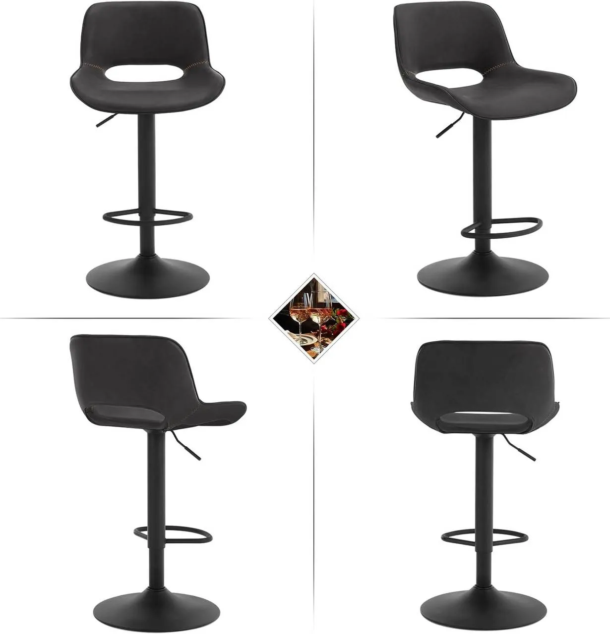 Rootz Faux Leather Bar Stool - Vintage Bar Chair - Waterproof & Ergonomic - Adjustable Height - 48cm x (85-105.5cm) x 49cm