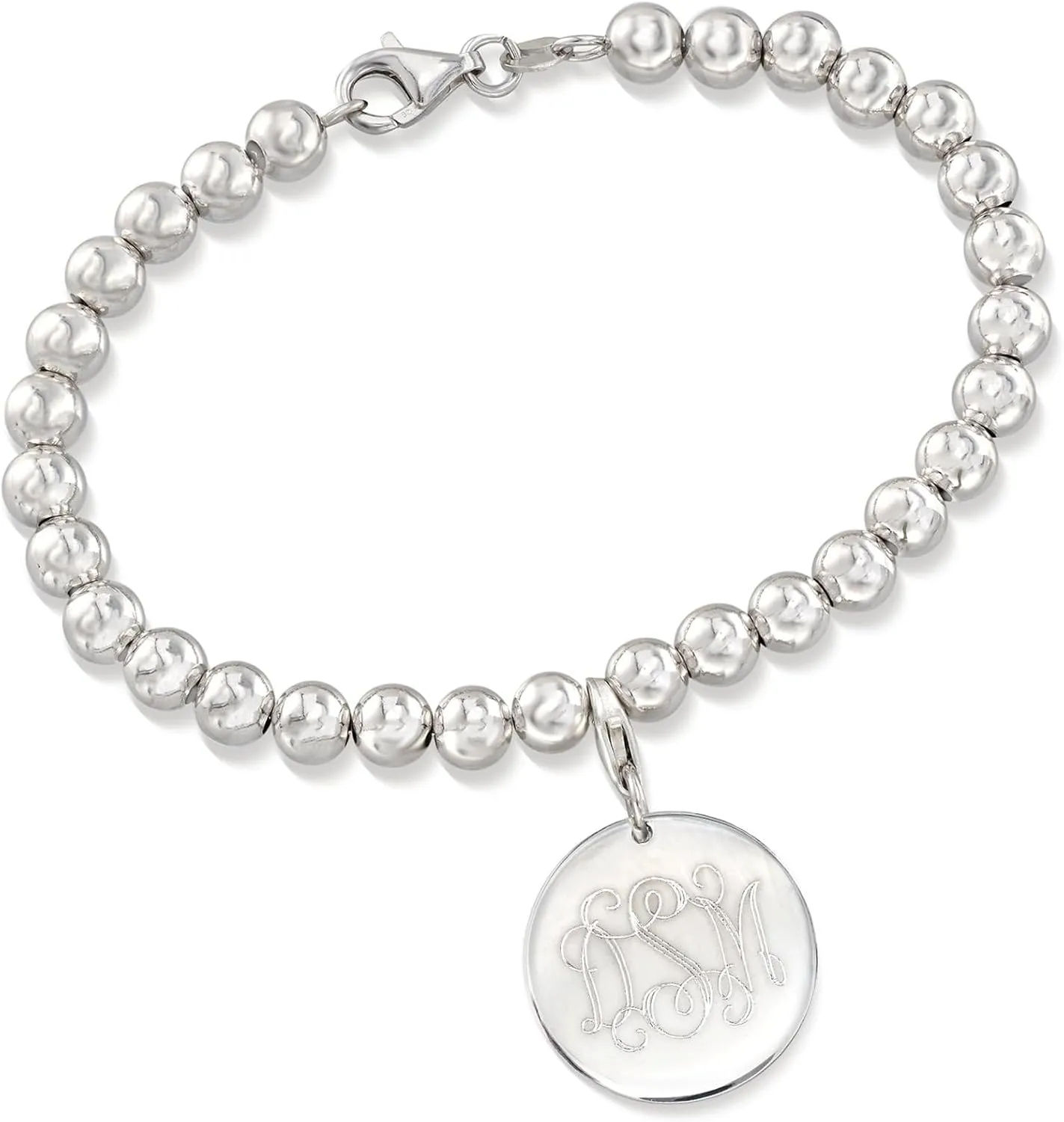 Ross-Simons Italian 6mm Sterling Silver Bead Bracelet With Personalized Disc Charm