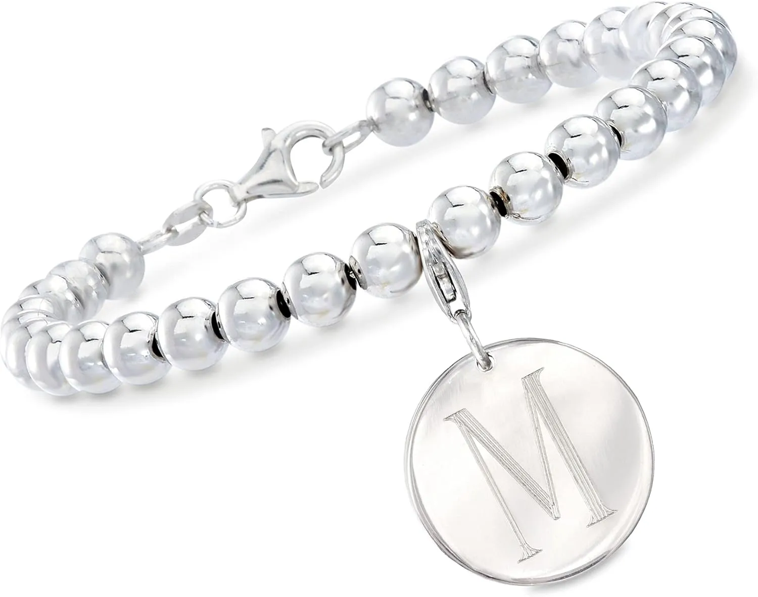 Ross-Simons Italian 6mm Sterling Silver Bead Bracelet With Personalized Disc Charm
