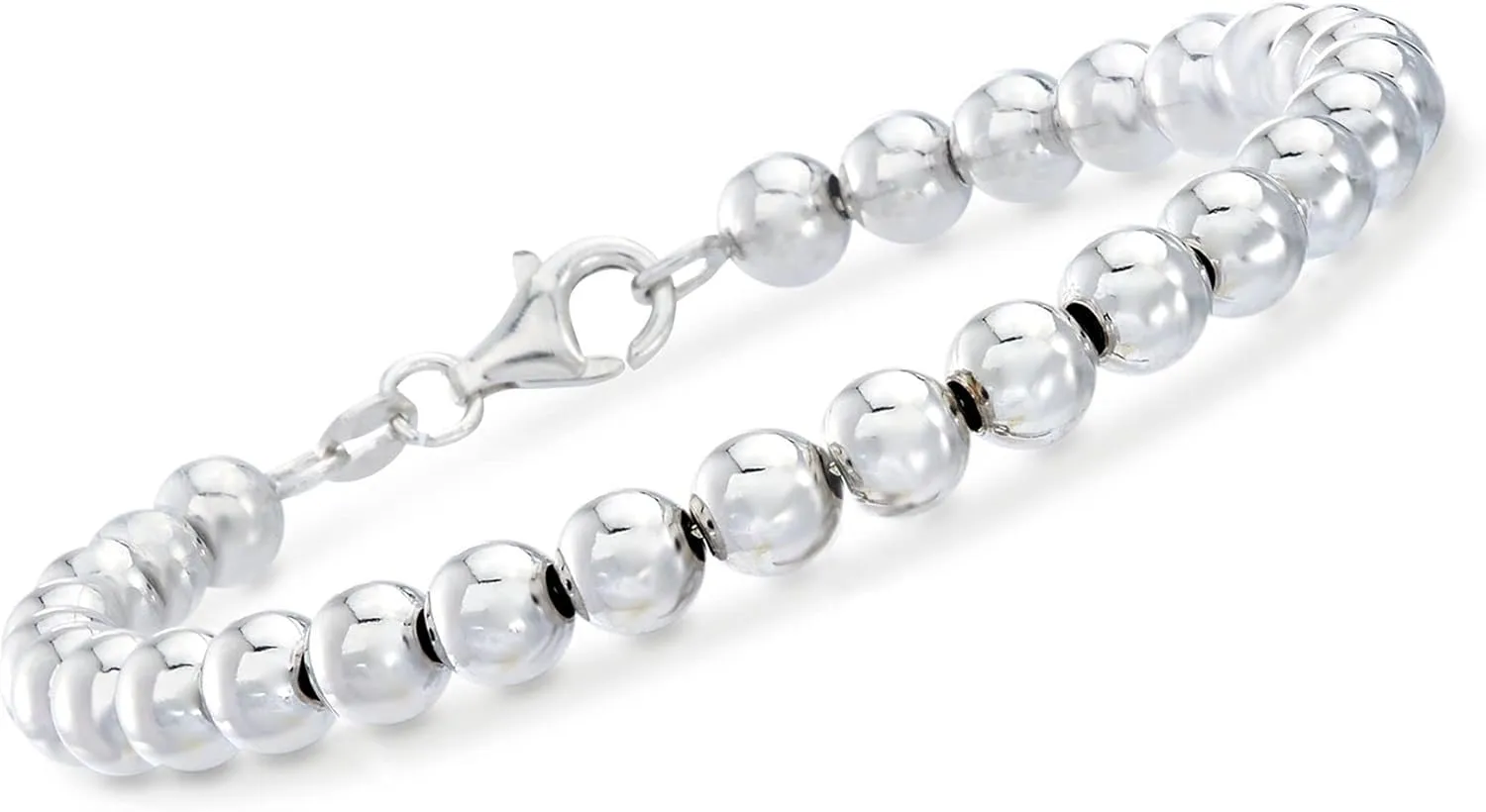 Ross-Simons Italian 6mm Sterling Silver Bead Bracelet With Personalized Disc Charm