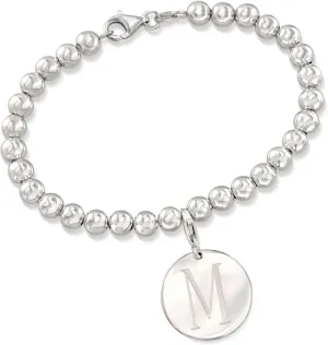 Ross-Simons Italian 6mm Sterling Silver Bead Bracelet With Personalized Disc Charm