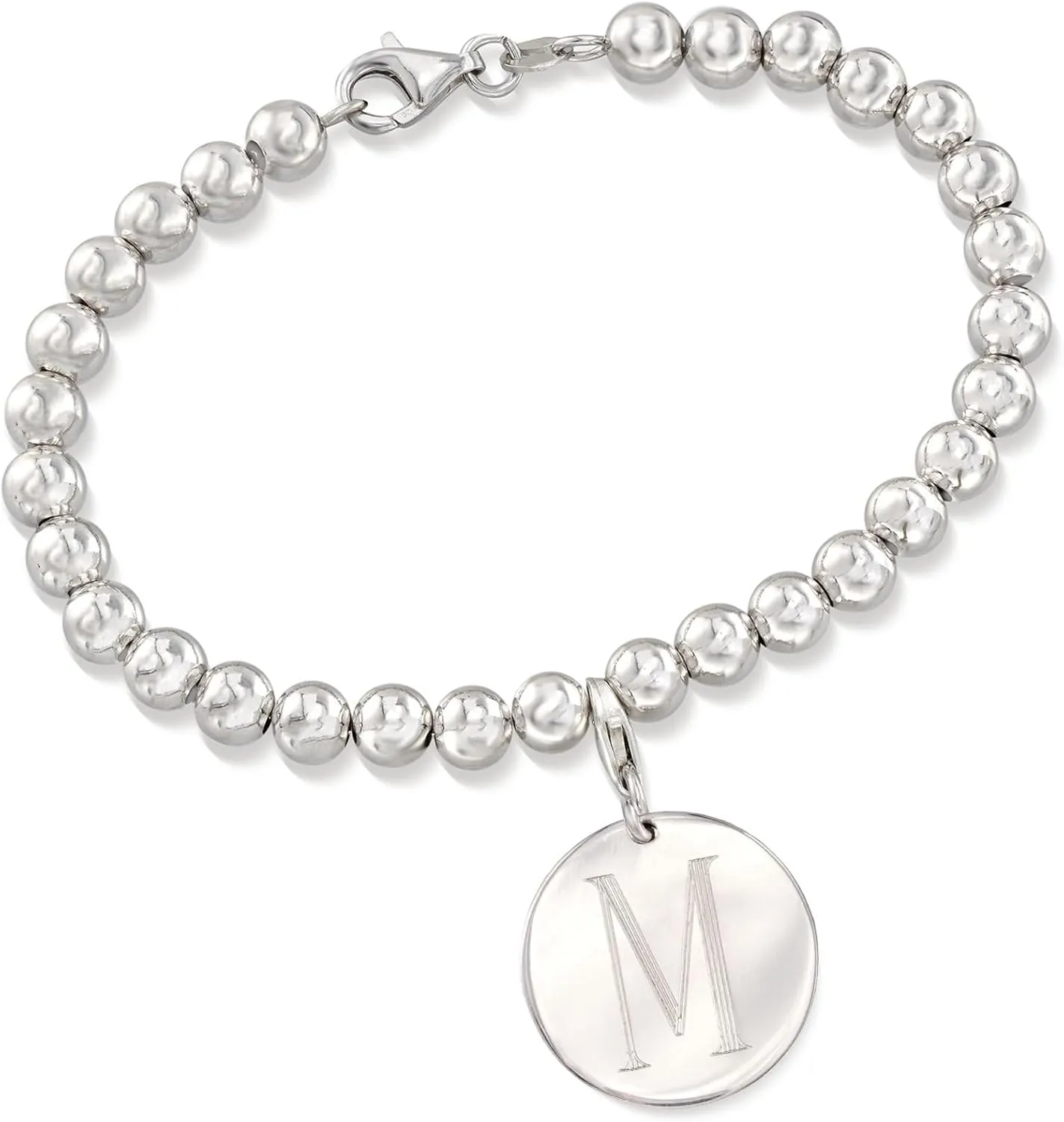 Ross-Simons Italian 6mm Sterling Silver Bead Bracelet With Personalized Disc Charm