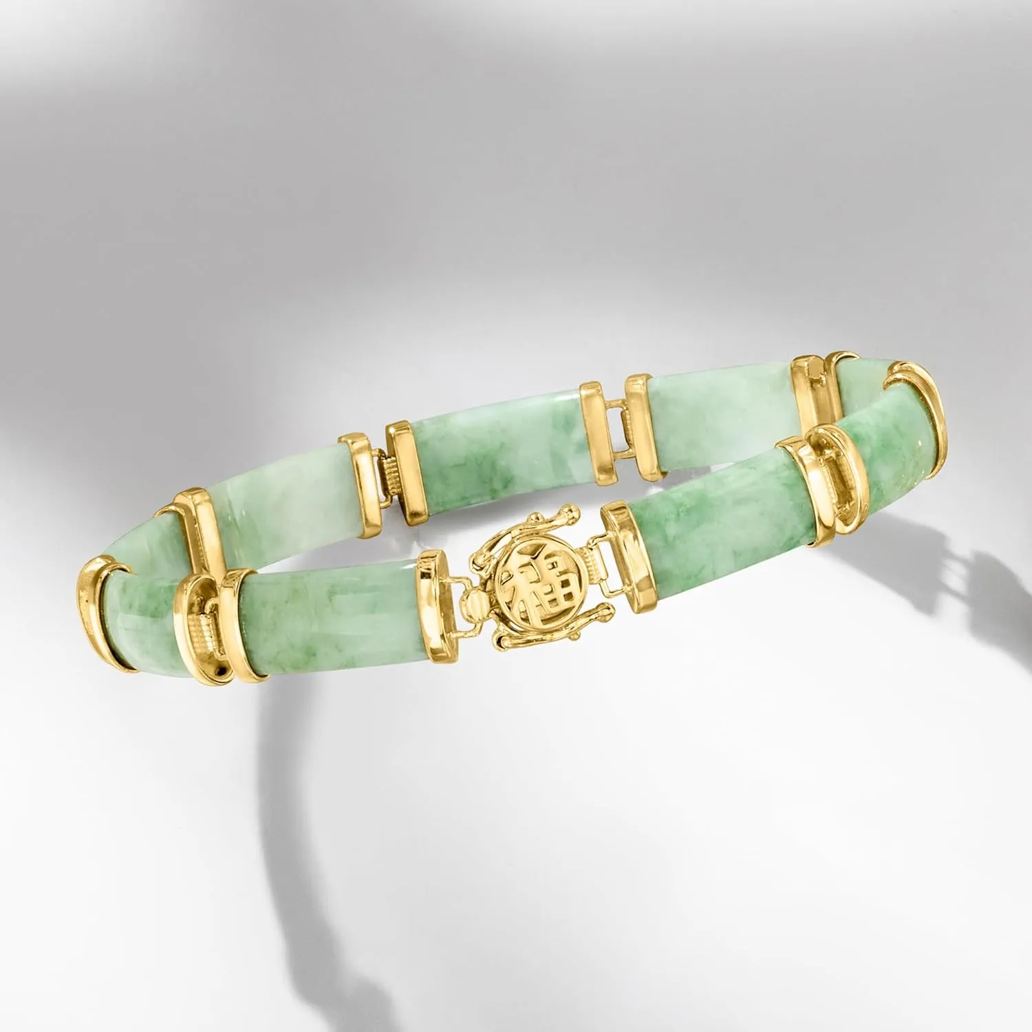 Ross-Simons Jade Good Fortune Bracelet in 18kt Gold Over Sterling