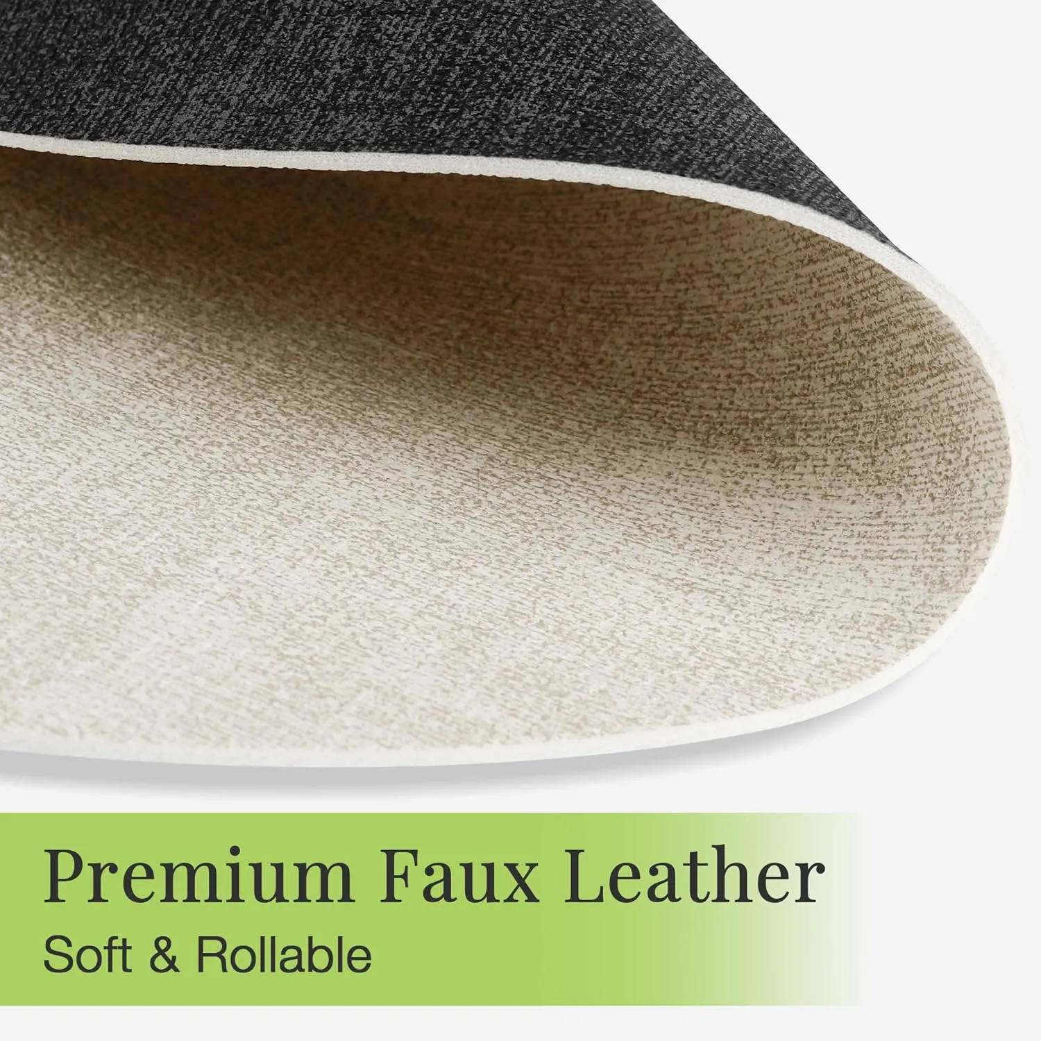Round Faux Leather Placemats Set of 4, Waterproof Anti-Slip Dual Sided Placemats, Heat Resistant Washable Table Mats with Coaster, Suitable for Indoor & Outdoor (4, Black Beige)