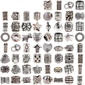 RUBYCA Tibetan Silver Tone Color Spacer Loose Beads Fit European Charm Bracelet Mix 120 Pcs Lot for DIY