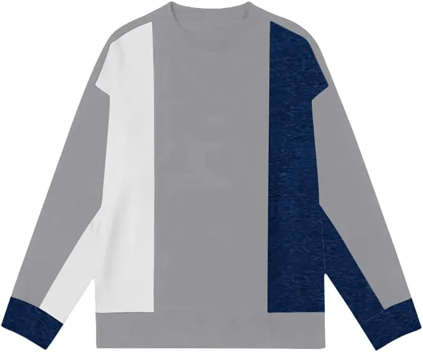 Runcati Mens Color Block Sweatshirt Pullover Crewneck Long Sleeve Fleece Casual Ribbed Patchwork Fall Tops